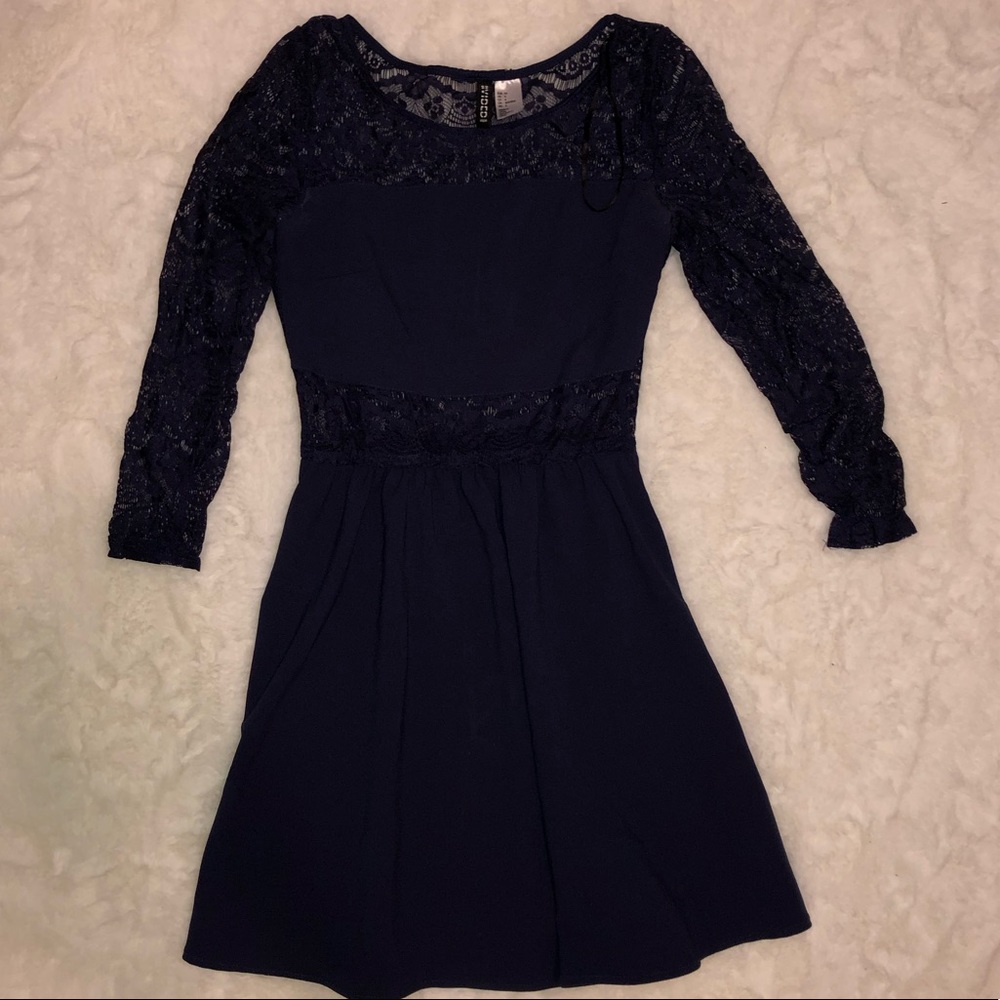 Navy blue lace skater dress